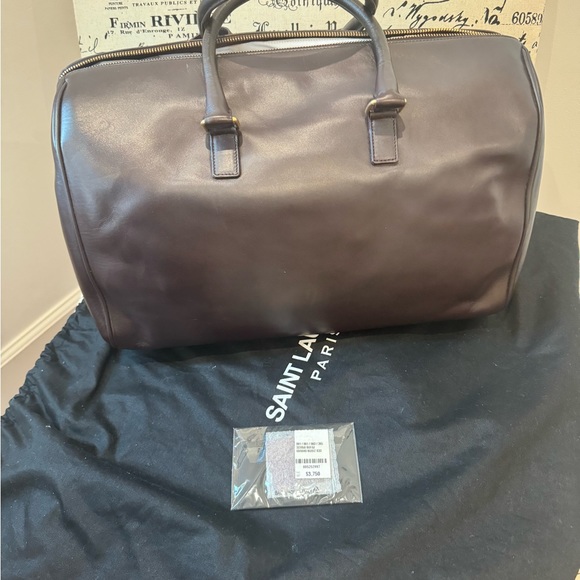 Large Burgundy Leather Saint Laurent "Classic Duffle” - Picture 10 of 11
